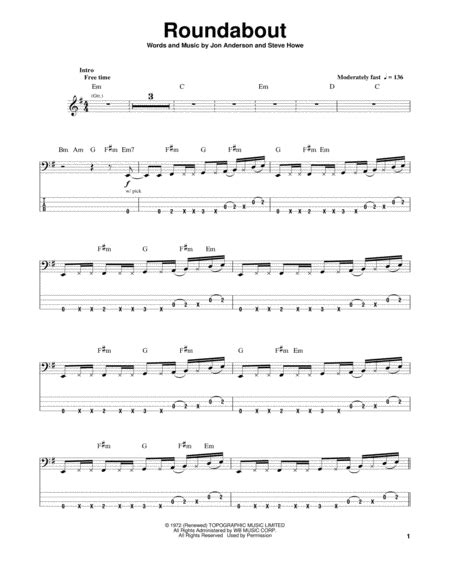 Roundabout By Yes Guitar Tablature Digital Sheet Music Sheet