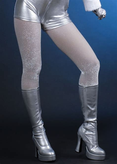 70 S Glam Rock Silver Glitter Sparkle Tights Ebay