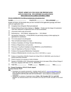 Fillable Online APPLICATION FOR FELLOWSHIP EXAMINATIONS Fax Email Print