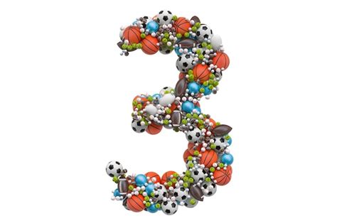 Premium Photo | Number 3 from sport gaming balls 3d rendering