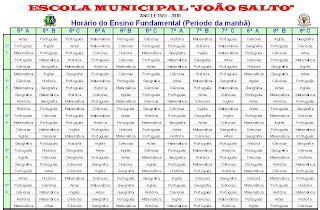 Horário De Aula Escola Municipal - Escola Municipal "João Salto": HORÁRIO DE AULAS MANHÃ / TARDE / NOITE ...