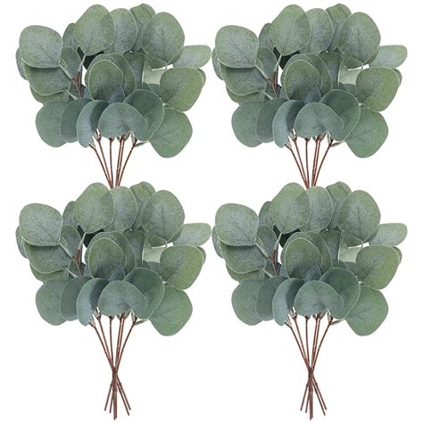 24PCS ARTIFICIALE EUCALIPTO Foglie Steli In Finta Vegetazione Delle