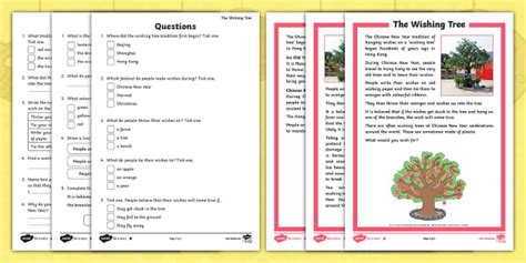 Chinese New Year Wishing Tree Differentiated Reading Comprehension Activity