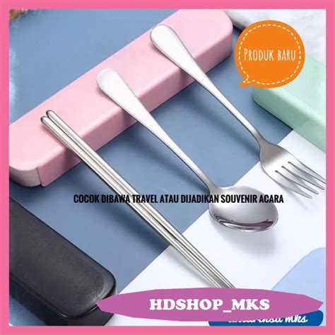 Jual Sendok Set Stainless Steel Alat Makan Sendok Garpu Sumpit Anti