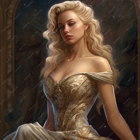Premium AI Image | a painting of a woman in a gold dress with a gold