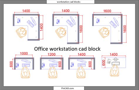 workstation cad blocks  shape multiple sizes pincad