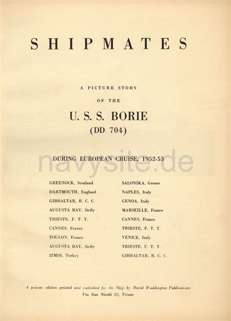 Uss Borie Dd European Cruise Book Introduction