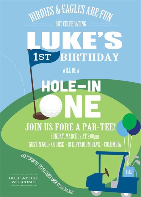 Hole In One 1st Birthday Par Tee Invitations With Images Golf Birthday Party 1 Year Old