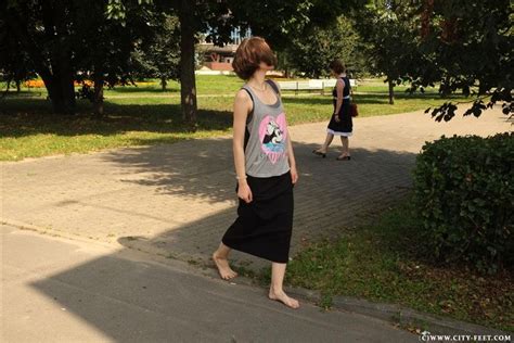 A Slender Barefoot Brunette Part City Feet Photos