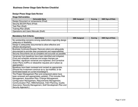 Business owner gate review checklist template in Word and Pdf formats - page 11 of 21