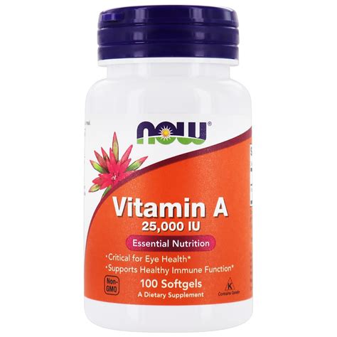 Витамин А, Vitamin A, Now Foods, 25,000 МЕ, 100 Желатиновых Капсул ZZ ...