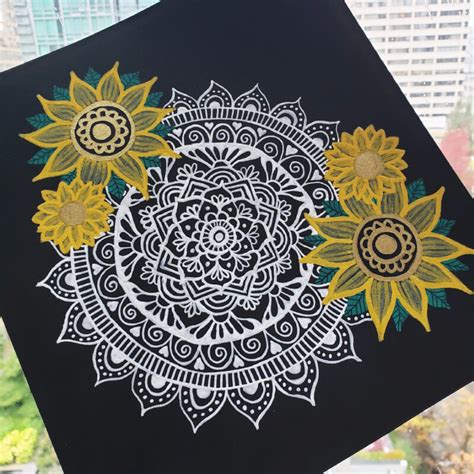 Black Paper Mandala Sunflowers Julie Erin Designs