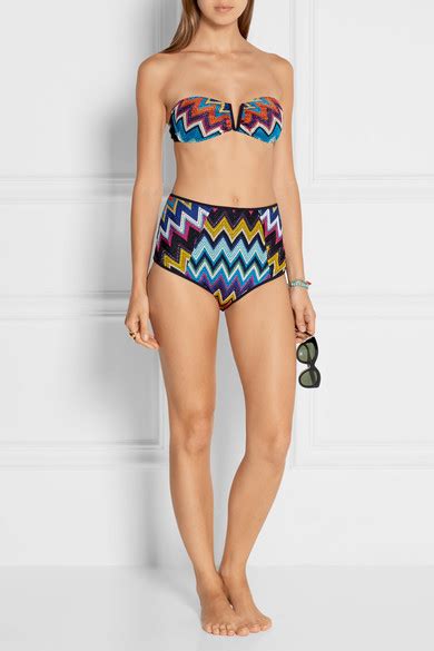 Missoni Mare Metallic Crochet Knit Bandeau Bikini Blue 570 NET A