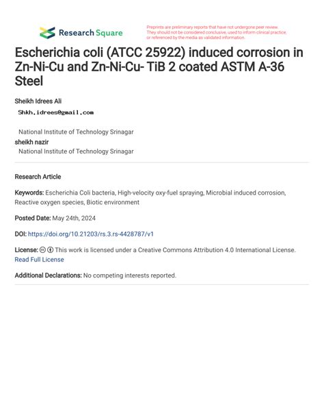 Pdf Escherichia Coli Atcc Induced Corrosion In Zn Ni Cu And