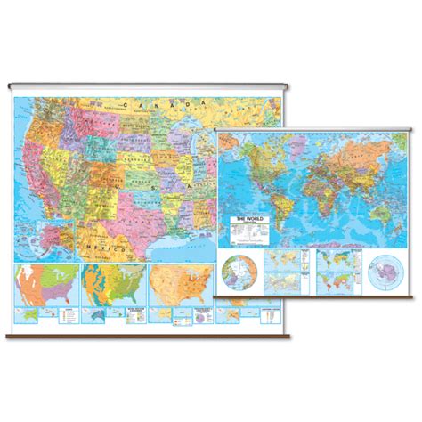 Custom Classroom Maps Sets Usworld Advanced Political Classroom Combo Wall Map On Roller