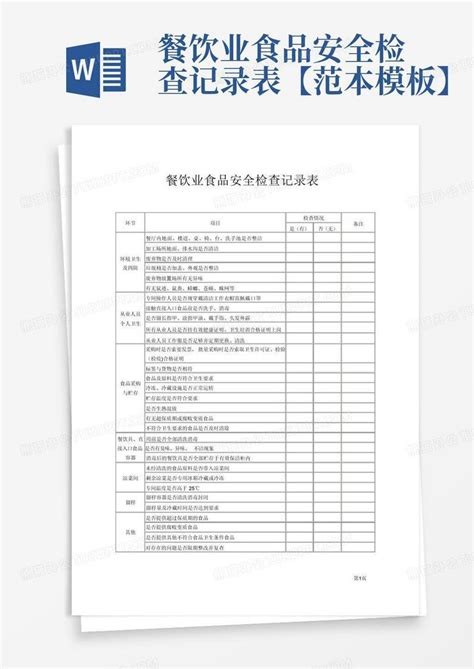 餐饮业食品安全检查记录表【范本】word模板下载编号qemyznbk熊猫办公