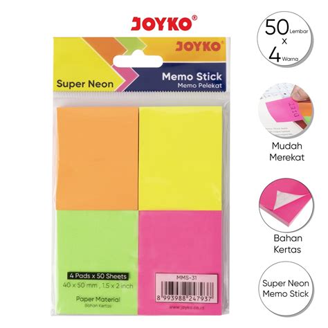 Jual Memo Stick Sticky Note Kertas Memo Tempel Joyko MMS 31 Super Neon