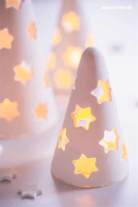 Weihnachts Windlichter Kegel Mit Sternen Aus Ton DIY Nicest Things