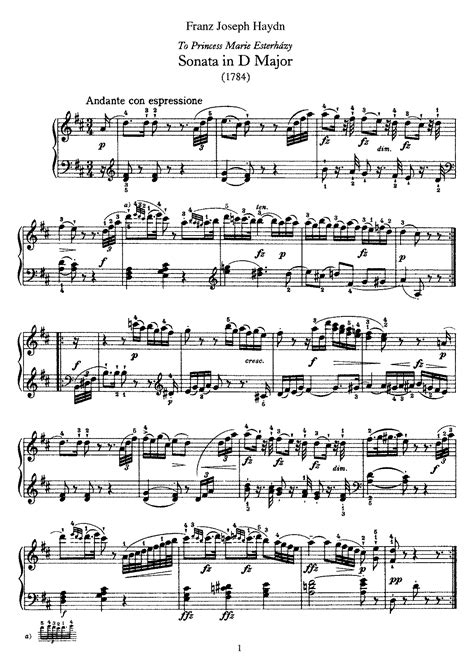 Keyboard Sonata In D Major Hob Xvi Haydn Joseph Imslp Free