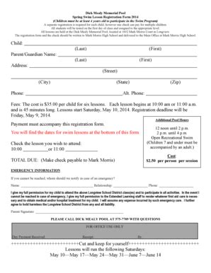 Fillable Online Spring Swim Lesson Registration Form Fax Email