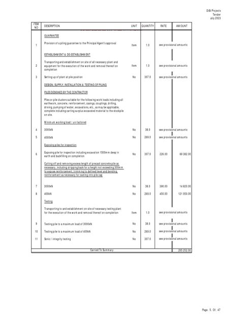 Piling Test In Boq Pdf Deep Foundation Concrete