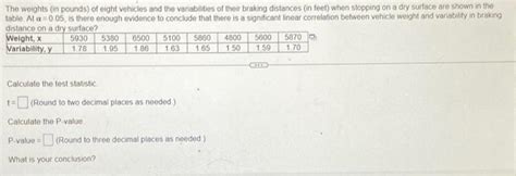 Solved The Weights In Pounds Of Eight Vehicles And The