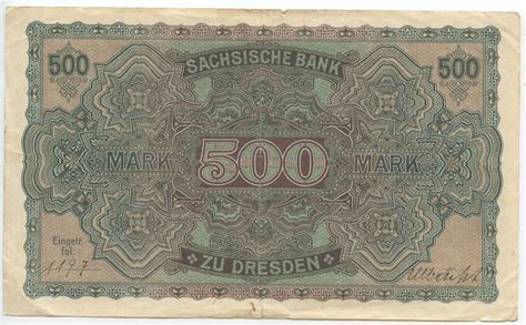 Deutsches Reich Weimar Sachsen 500 Mark Banknote 1 Juli 1922 GB720