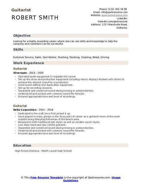 Guitarist Resume Samples Qwikresume