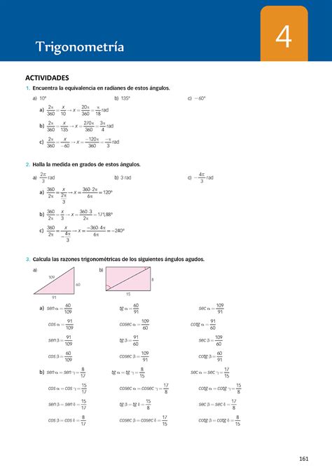 Solucionario Matematicas I 1o Bach Santillana Tema 4 Trigonometria Trigonometría Actividades A