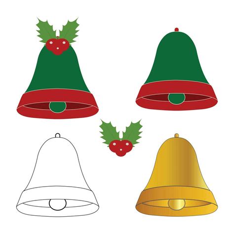 Christmas Jingle Bell With Red Cherry Silhouette Icon Set Vector