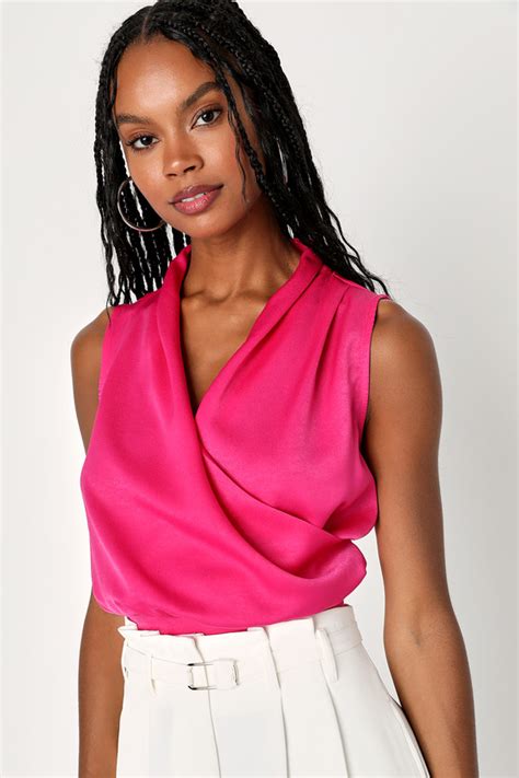 Pink Satin Top Sleeveless Crop Top Surplice Top Lulus