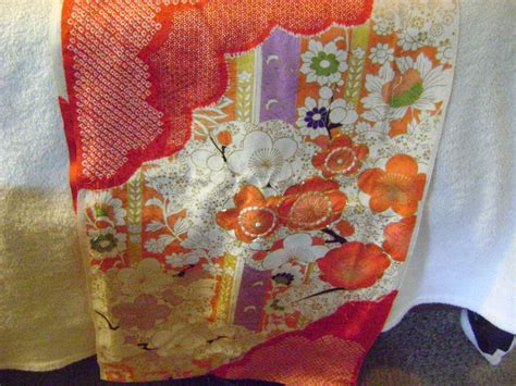 Vintage Kimono Red Gold And White Silk Floral Kimono Panel Etsy