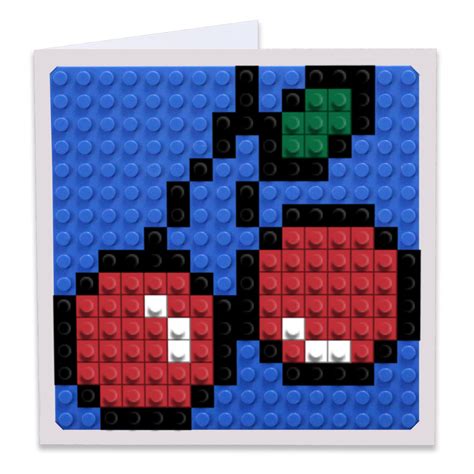 Cherry Fruit Pixel Art Build On Greeting Card Brik