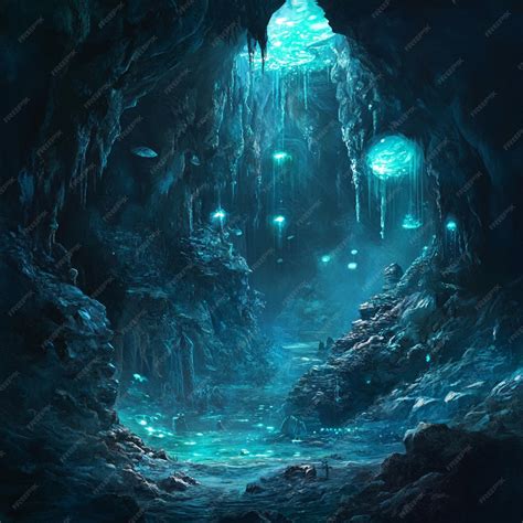 Secret lair submerged in the depths of an underwater cave