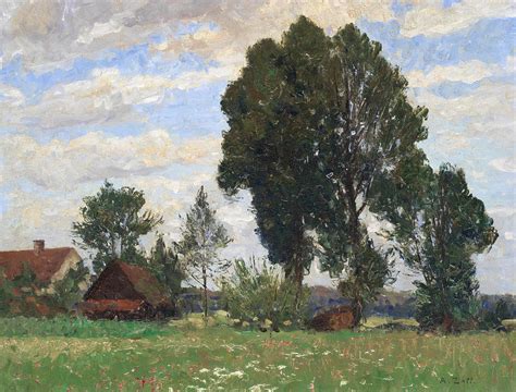 Alfred Zoff Austr An 1852 1927 Farmstead From The Meadow Painting By