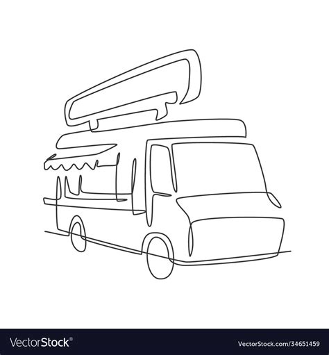 One continuous line drawing vintage food truck Vector Image