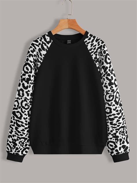 EMERY ROSE Contrast Leopard Raglan Sleeve Sweatshirt