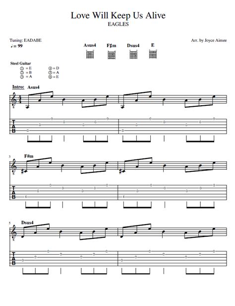 The Eagles Love Will Keep Us Alive Fingerstyle Guitar Sheet Music