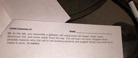 Solved NAME SCH4U Chemistry 12 16 In The Lab You Assemble Chegg