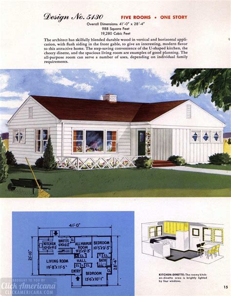 Classic House Plans From 1955 50s Suburban Home Designs At Click