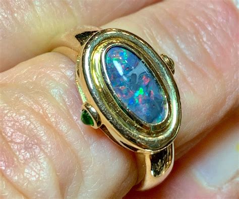 Gold Black Opal Ring With Peridot Koblenz Co Antique Estate Jewelry