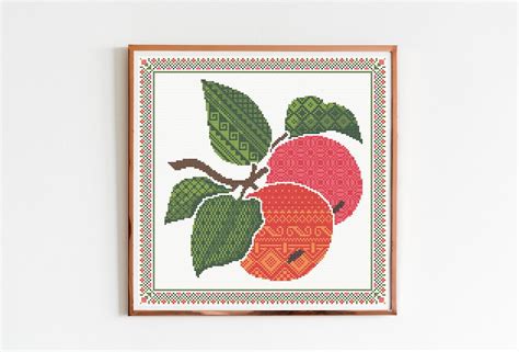 Apples Cross Stitch Pattern Pdf Fruits Primitive Embroidery Kitchen