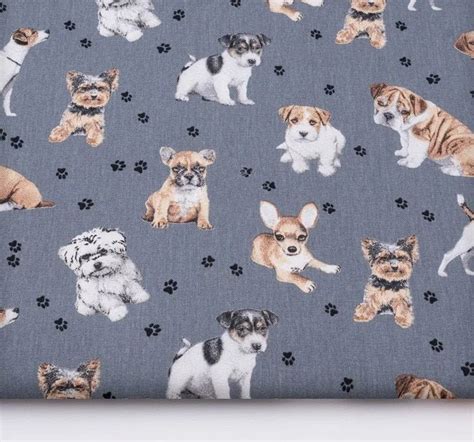 Dog Fabric Puppy Fabric By The Yard Meter Dog Print 100 Etsy