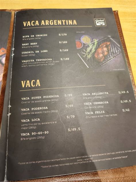 Carta Del Restaurante La Vaca Y Sus Amigos Mayolo Los Olivos