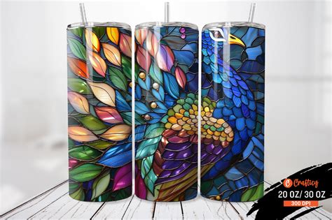 Stained Glass Peacock Tumbler Wrap Graphic By Crafticy Creative Fabrica