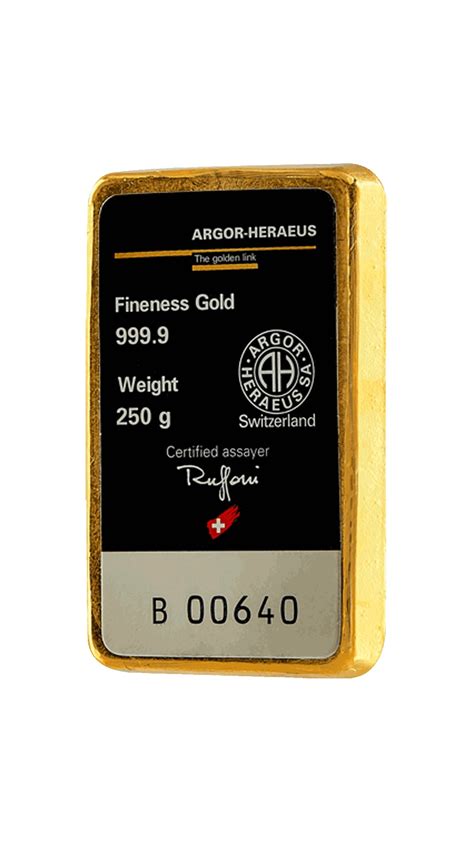 Argor Heraeus 250 G Goldbarren Gegossen