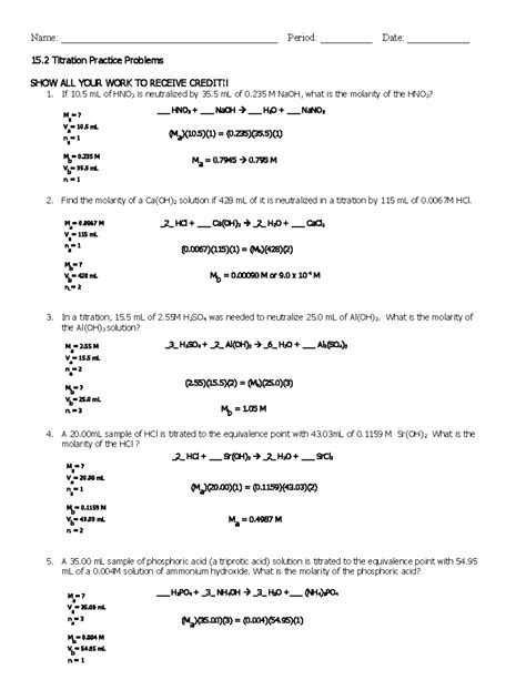 Titration Lab Answer Key