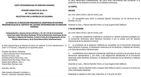 Corte Idh Confirma Resoluci N Reelecci N Presidencial Indefinida No