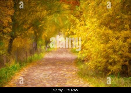 Pittura Di Olio Paesaggio Autunno Foresta Vicino Al Lago Foglie D