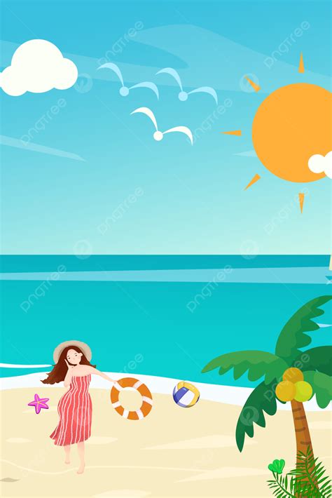 Summer Beach Girl Background Illustration Wallpaper Image For Free Download Pngtree